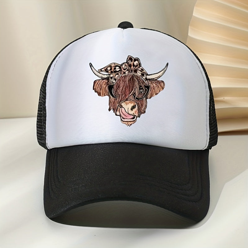 Cow Head Printed Baseball Cap Mesh Trucker Dad Hat Adjustable Sun Hat