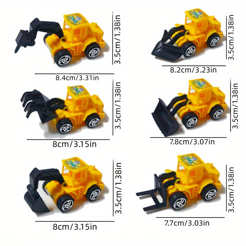 6pcs Engineering Car Simulation Model Ornament Decoration Excavator Bulldozer