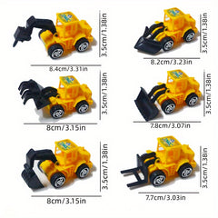 6pcs Engineering Car Simulation Model Ornament Decoration Excavator Bulldozer