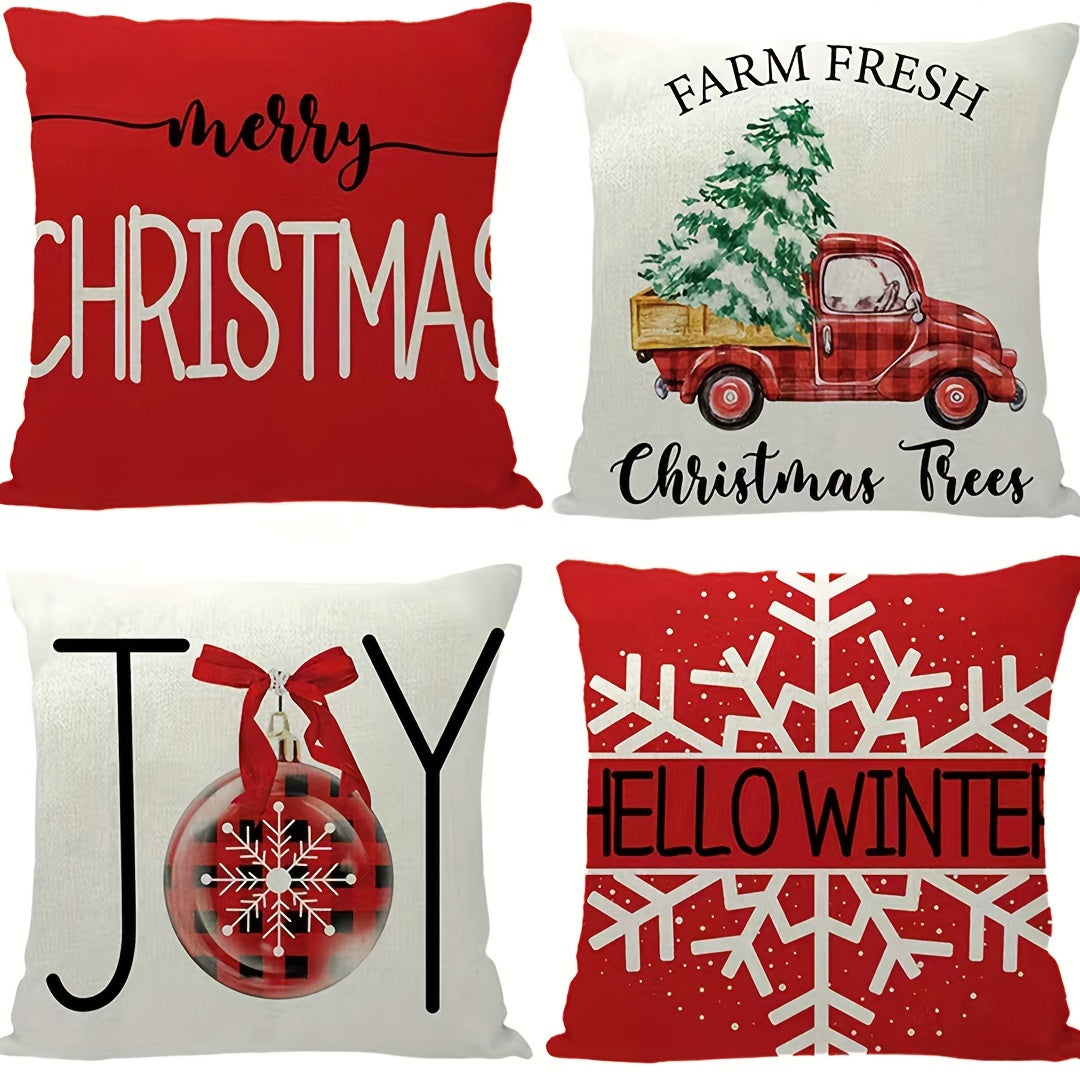 4pcs Christmas Pillow Covers for Living Room Sofa & Outdoor Camping