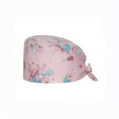 Cartoon Print Nurse Scrub Cap Adjustable Elastic Women Working Hat