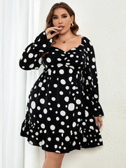 Polka Dot Print Shirred Midi Dress