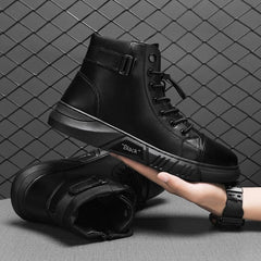 Men's Lace-up Elevator Ankle Boots with Side Zipper