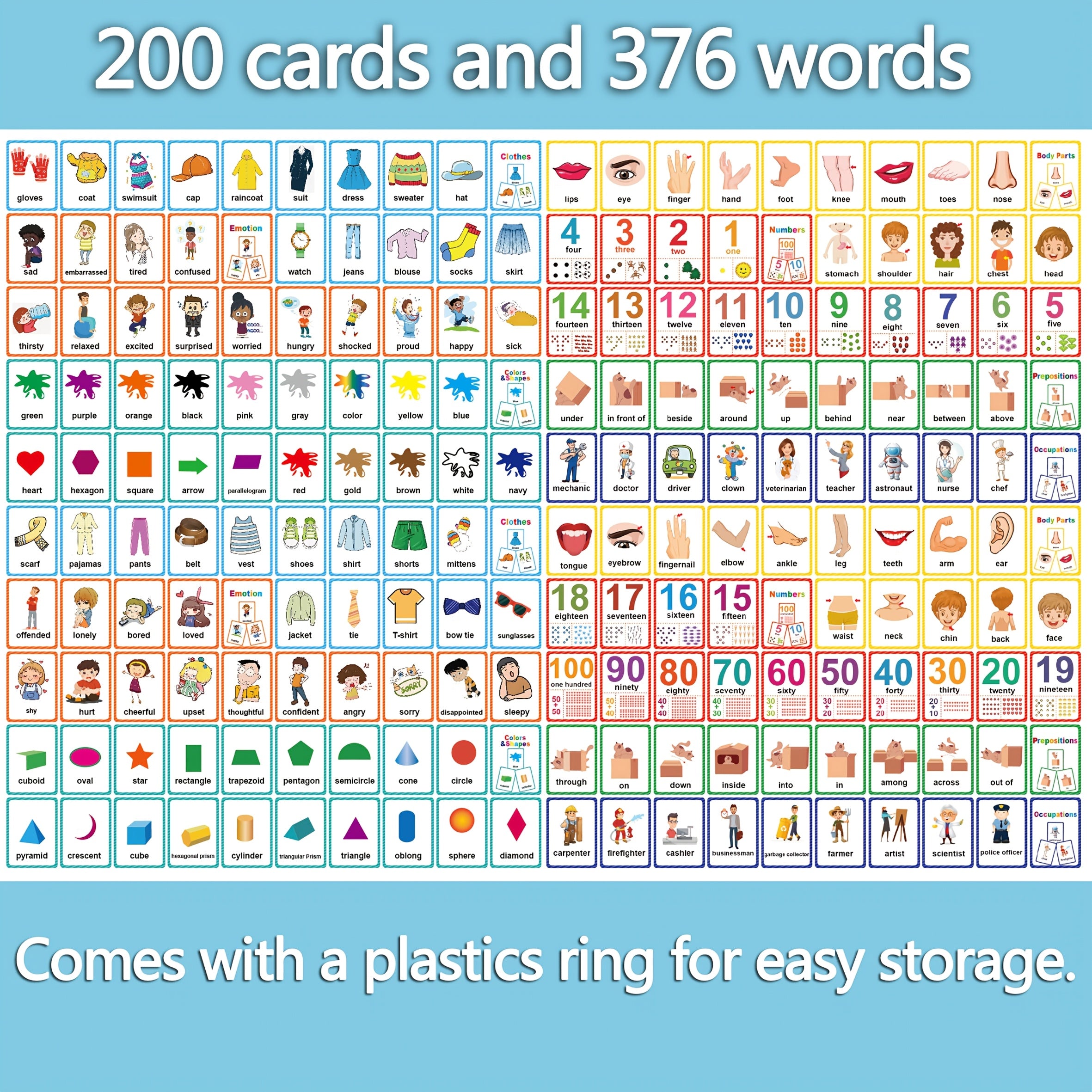 205 Colorful Learning Flashcards - High Frequency Words Vocabulary Building