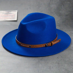 Stylish Belt Decor Fedora Cap Unisex Solid Jazz Hat Casual Warm Felt Hat