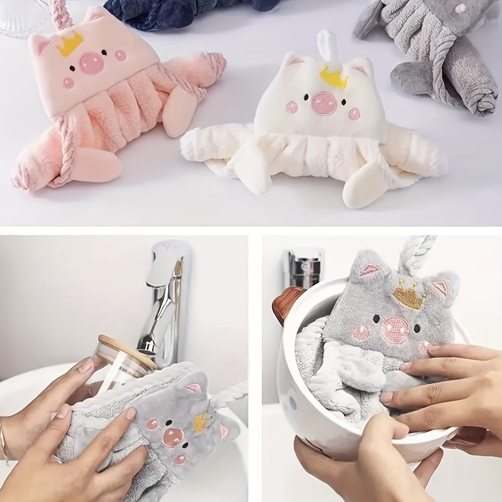 Cartoon Piggy Hand Towel Absorbent Quick Dry Bathroom Bedroom