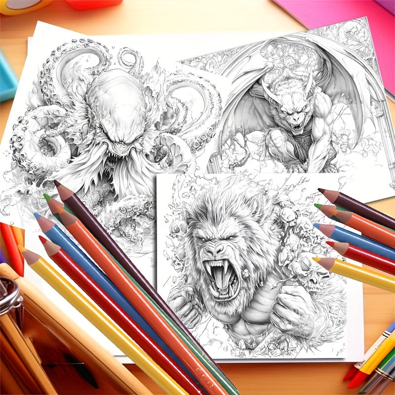 Mythological Creatures Adult Coloring Book - 20 Thick Pages
