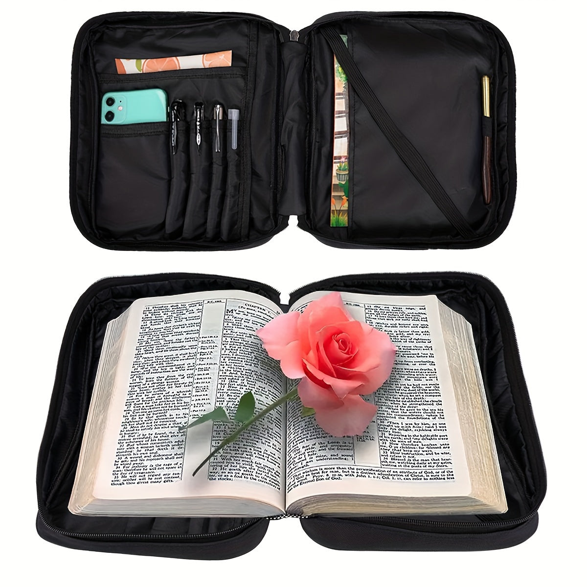 Versatile Floral Line Printed Bible Bag Casual Large Capacity Handbag