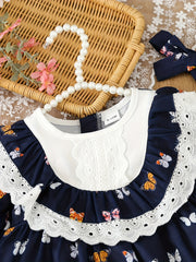 Baby Girl Butterfly Lace Doll Collar Dress Long Sleeve Dresses