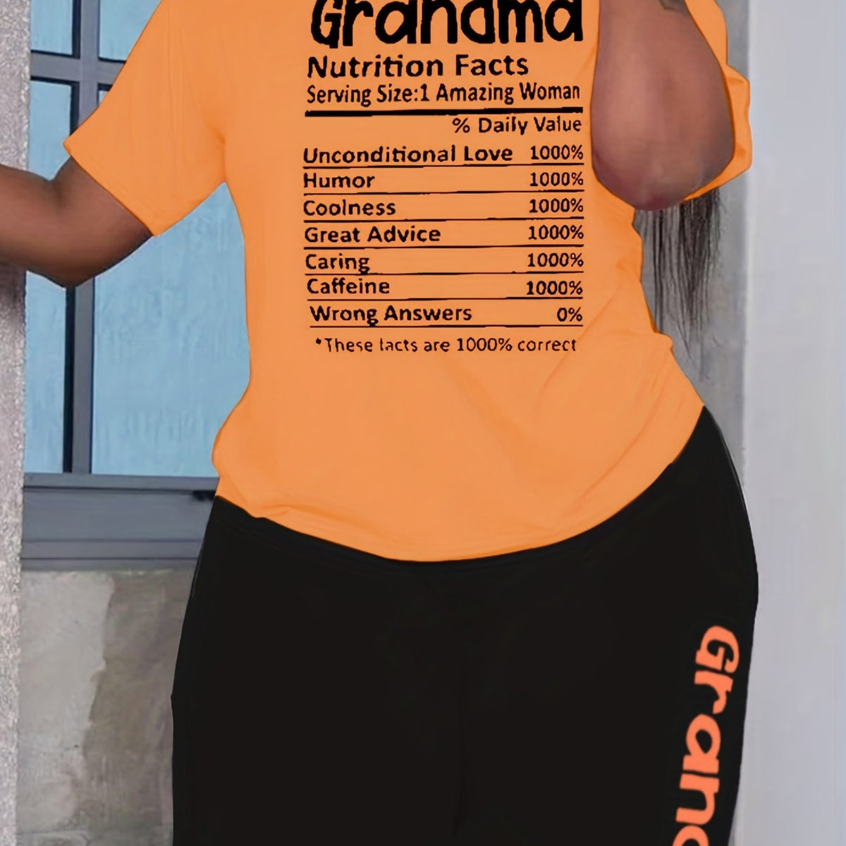 Women's Plus Letter Print 2PC Set Round Neck Top & Shorts