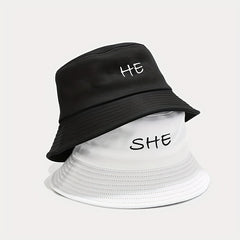 Foldable Bucket Hat with SHE HE Embroidery, Sun Hat for Men Women