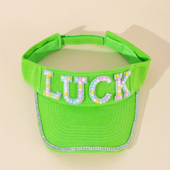 Green Visor Hat with Faux Pearl Rhinestone Decor