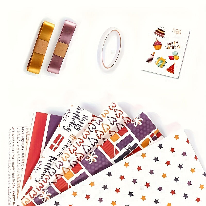 6pcs Colorful Cartoon Birthday Gift Wrapping Paper Roll