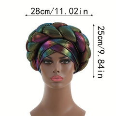 Gradient Turban Cap Braided Hijab Hat Pre tied Head Wrap Elastic Bonnet