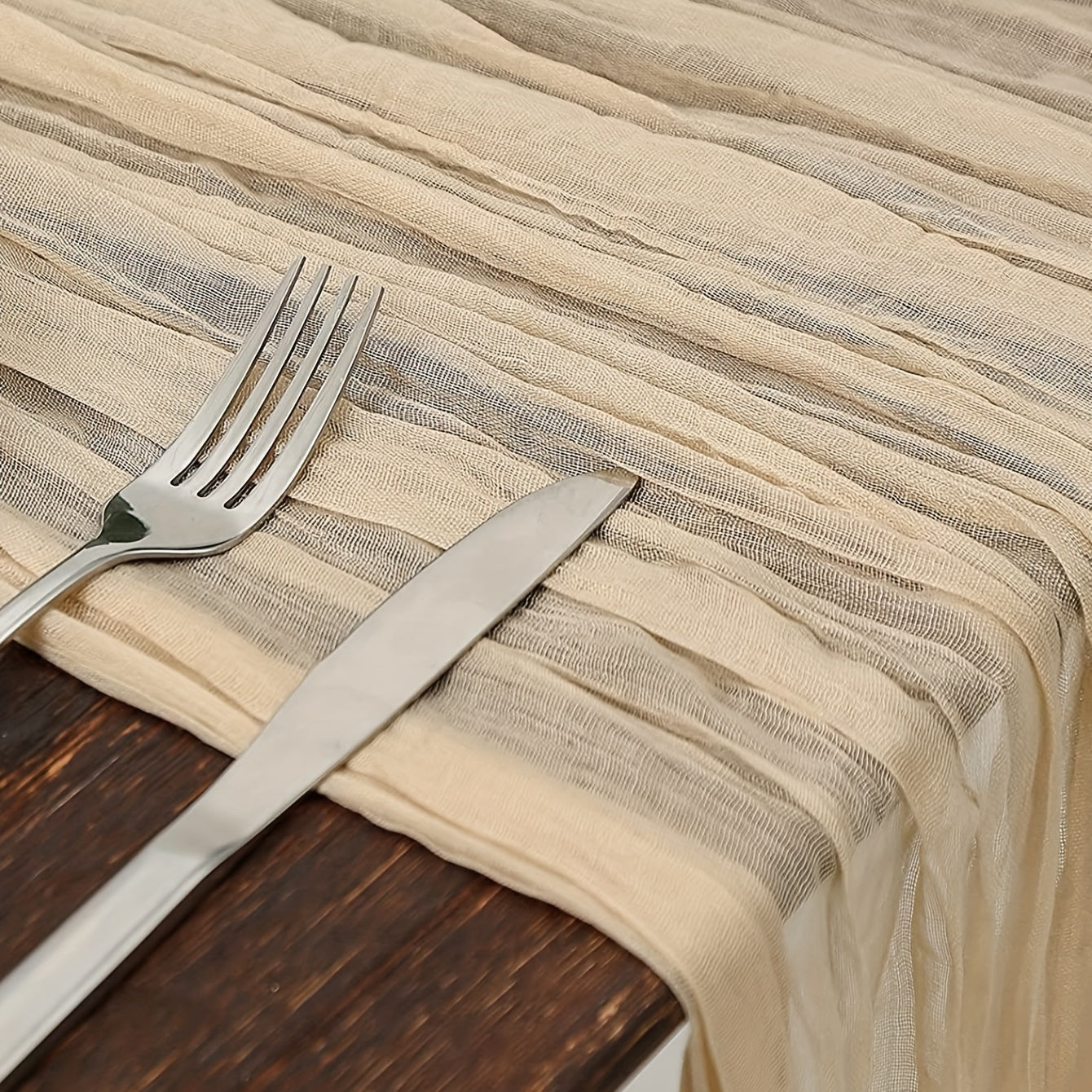 Polyester Table Runner Beige Balinese Pleated Solid Table Cover
