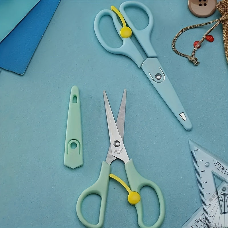 2pcs Stainless Steel Scissors With Cover - Ideal for School, Office, Home