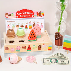 Wooden Ice Cream Parlor Role Play Toy DIY Simulation Scene Game Room Decor