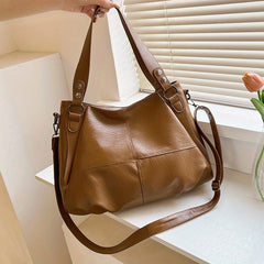 Classic PU Leather Tote Bag Large Capacity Zipper Handbag