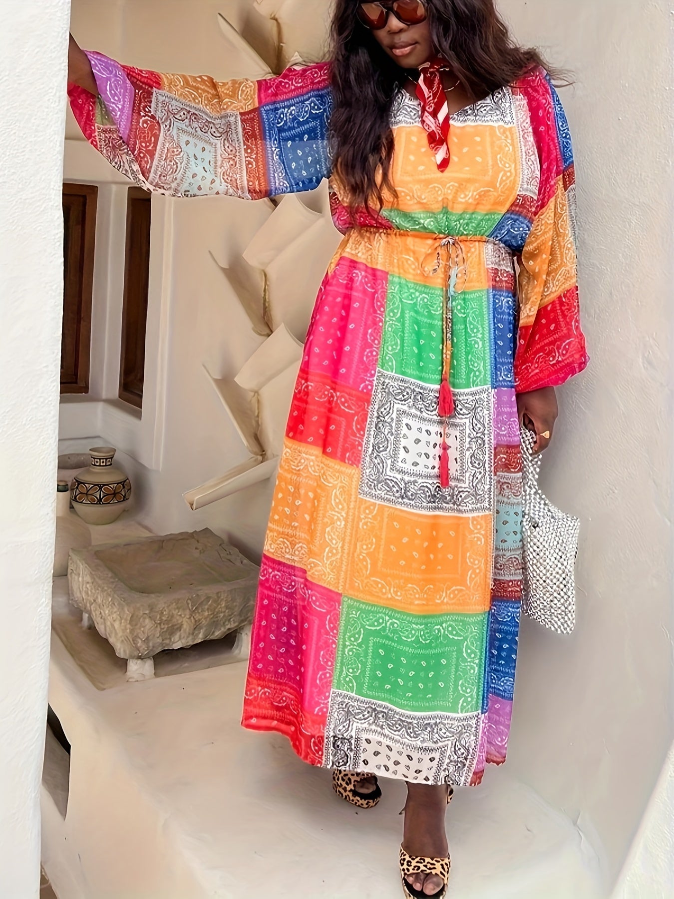  Colorblock Boho Maxi Dress