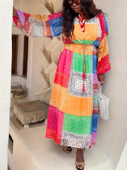  Colorblock Boho Maxi Dress