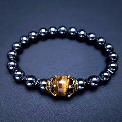 Crown Tiger Eye Bead Bracelet Men's Jewelry