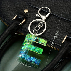Green Resin Initial Letter Keychain Decorative Bag Accessory Key Ring