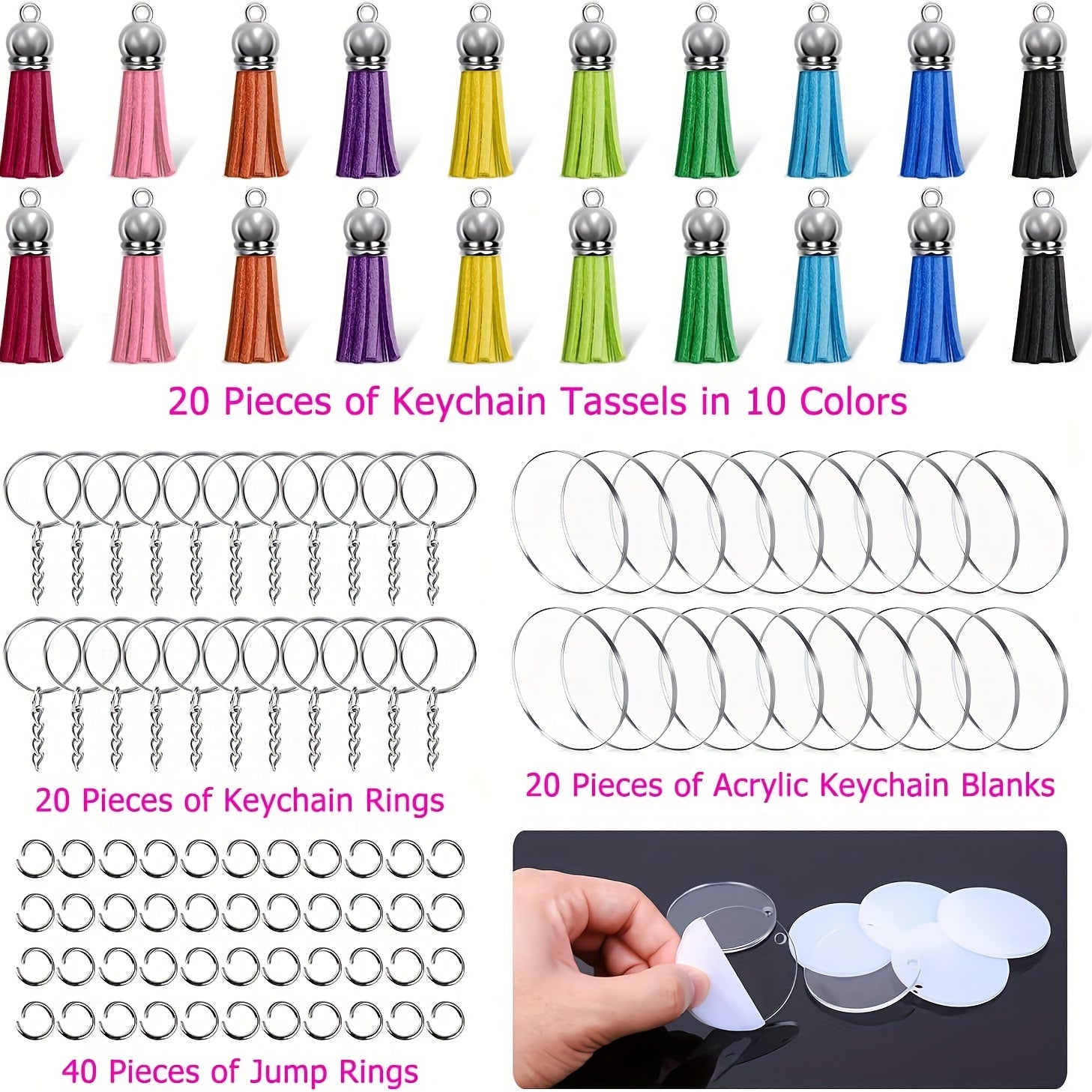 Acrylic Keychain Blanks Set with Hardware Supplies