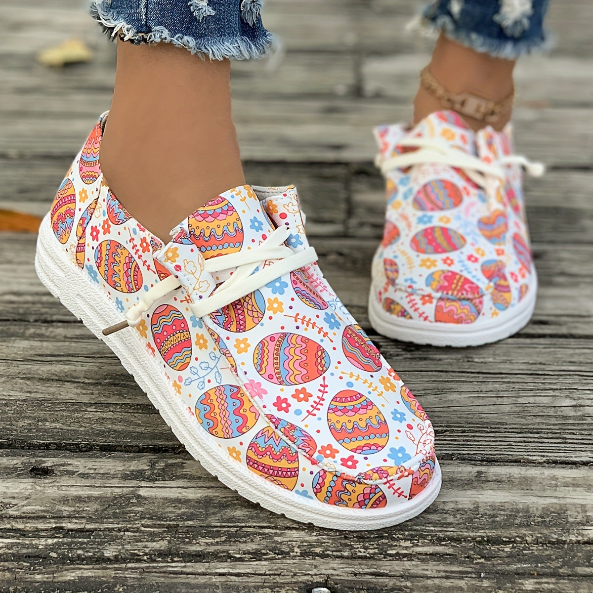 Colorful Pattern Breathable Flat Skate Shoes