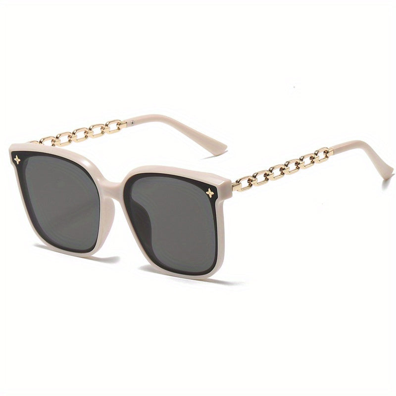 Polarized Square Sunglasses Flower Decor Chain Temple UV400
