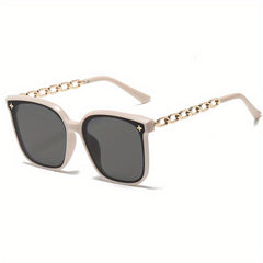 Polarized Square Sunglasses Flower Decor Chain Temple UV400