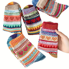 5 Pairs Heart Print Socks Warm Mid Tube Women's Stockings