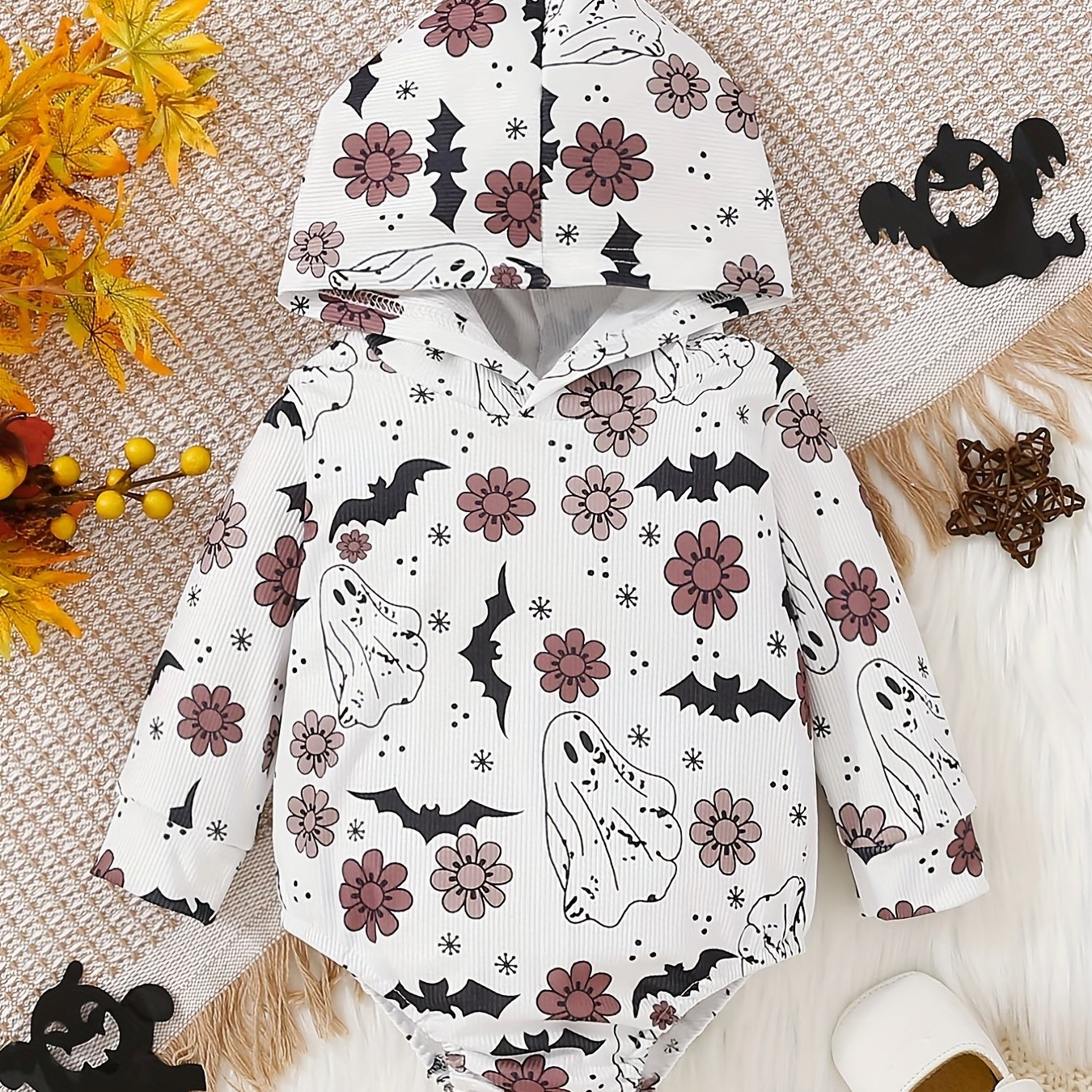 Halloween Baby Hooded Romper Cartoon Print