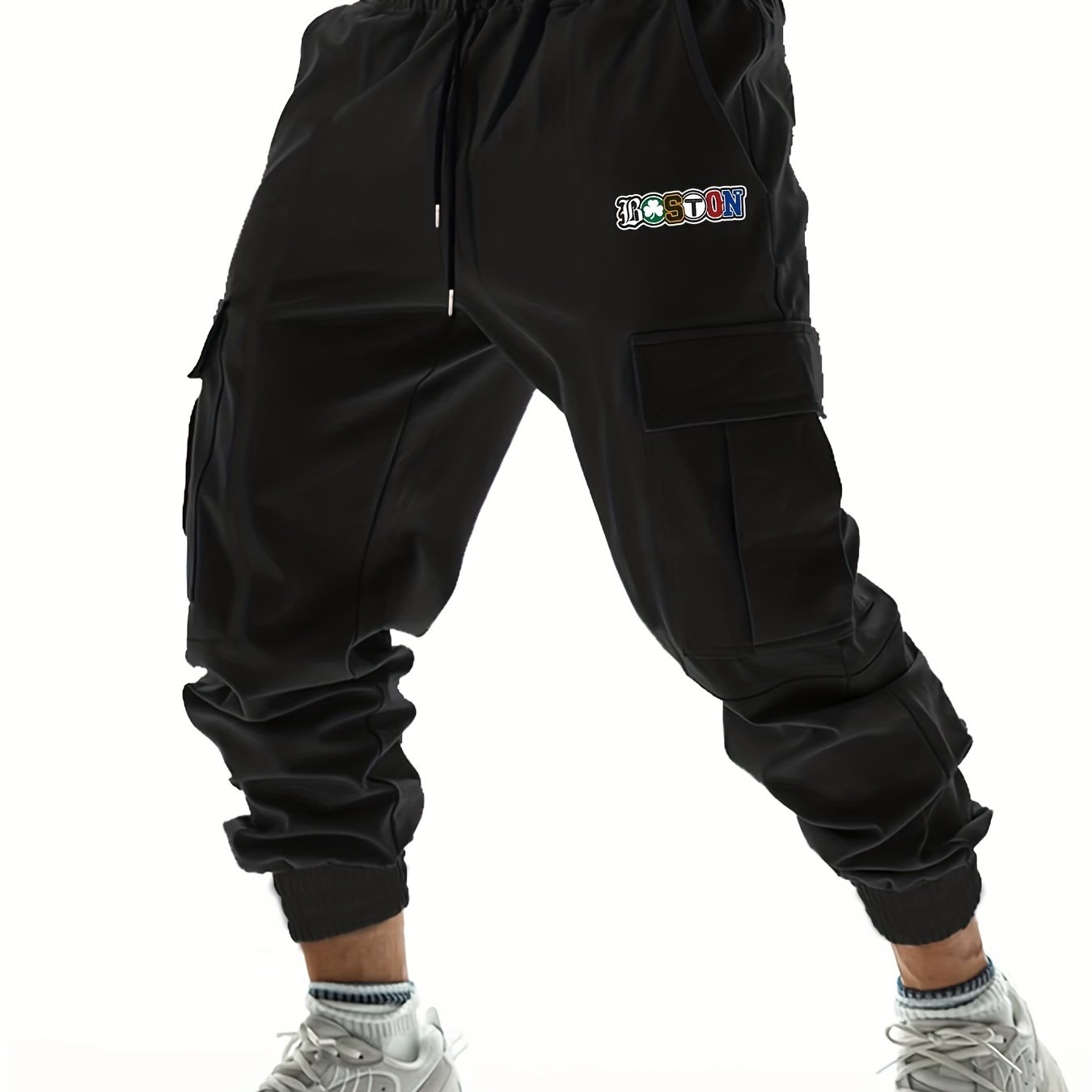Boston Letter Print Cargo Pants Men's Joggers Spring Summer