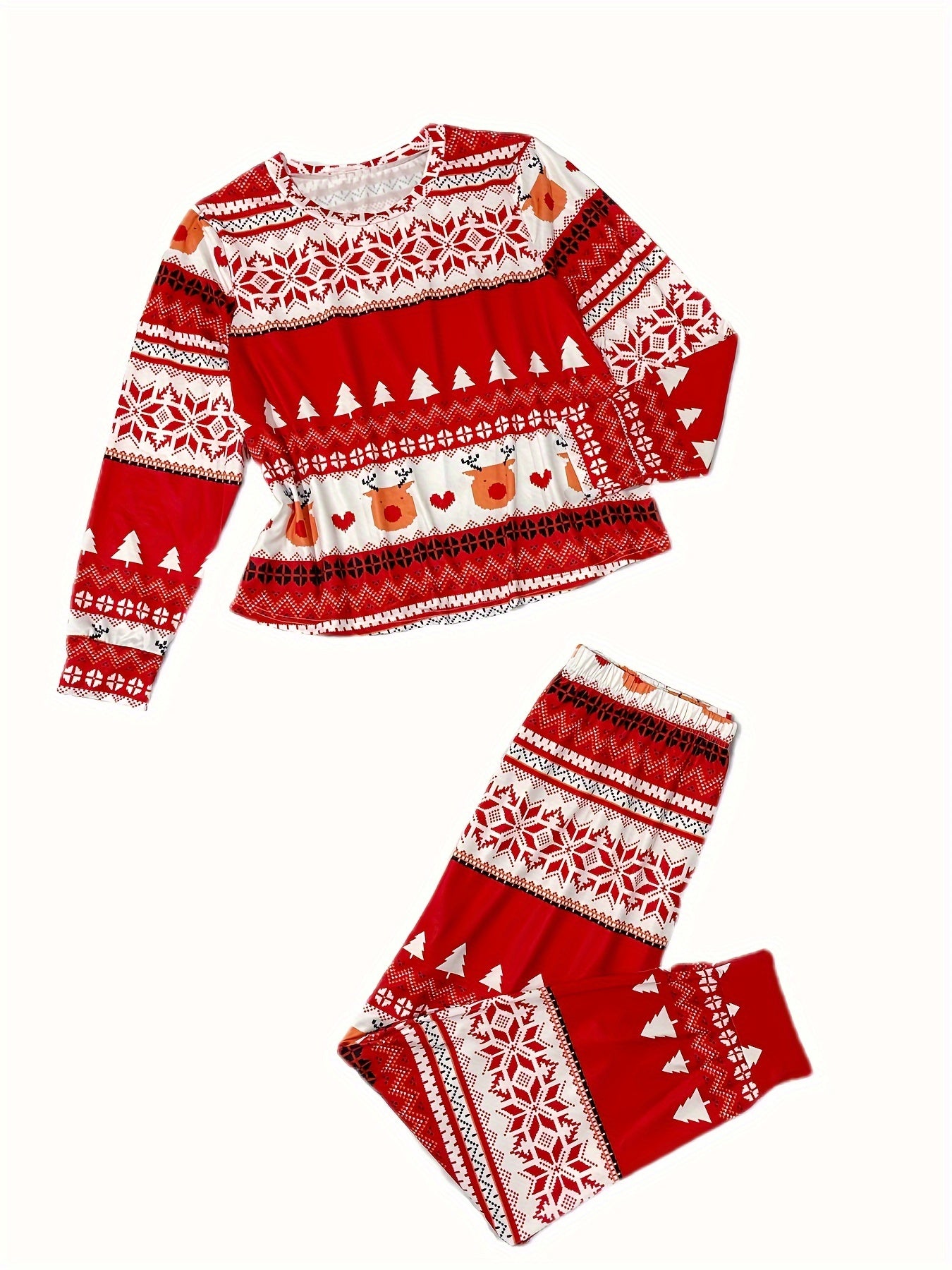 Christmas Loungewear Set Women's Plus Elk & Striped Print Tee & Pants