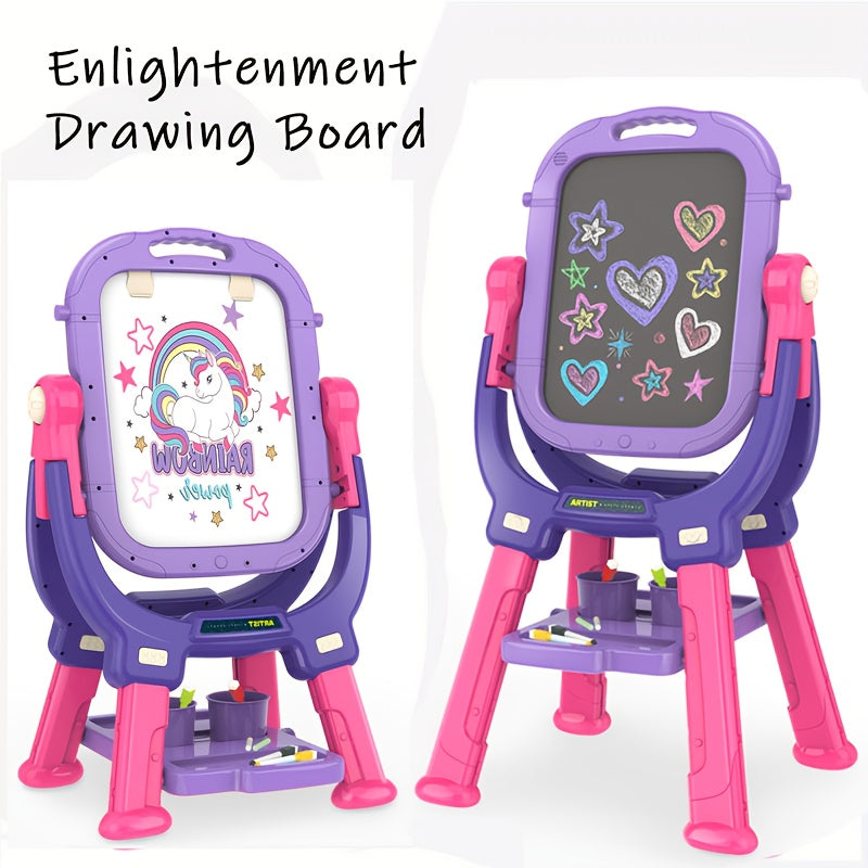 Kids Adjustable Standing Art Easel with Magnetic Drawing Board
