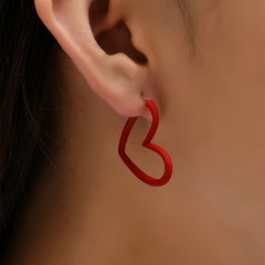 Red Heart Hoop Earrings Retro Style