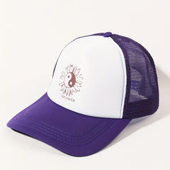 Sunflower Printed Trucker Hat Purple Mesh Baseball Cap Adjustable Dad Hats
