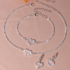 Heart Shape Rhinestones Jewelry Set Choker Bracelet Earrings