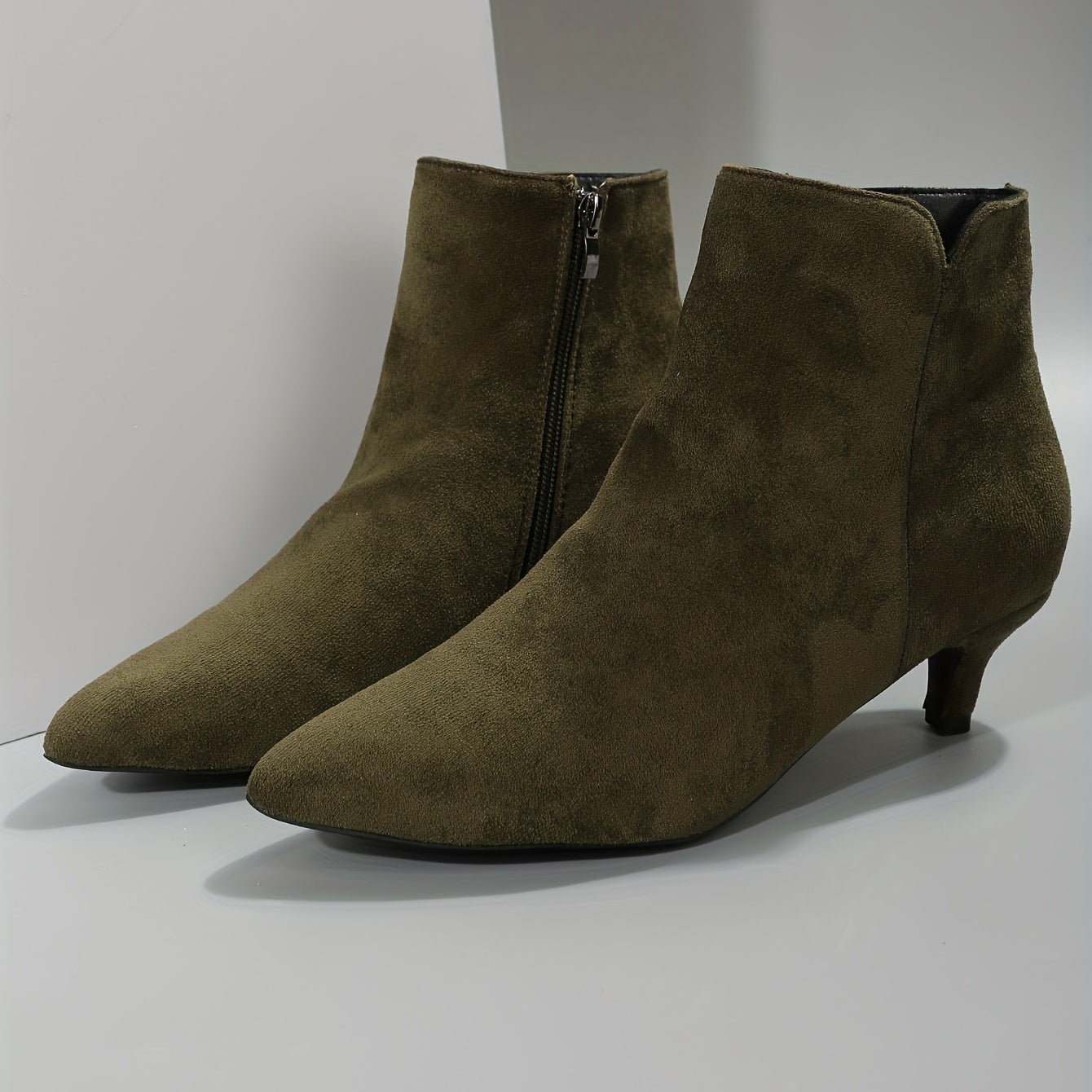 Women's Kitten Heel Ankle Boots Side Zipper Solid Point Toe Short Boots