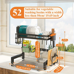 Double Layer Kitchen Sink Storage Rack Dish Rack Carbon Steel Material