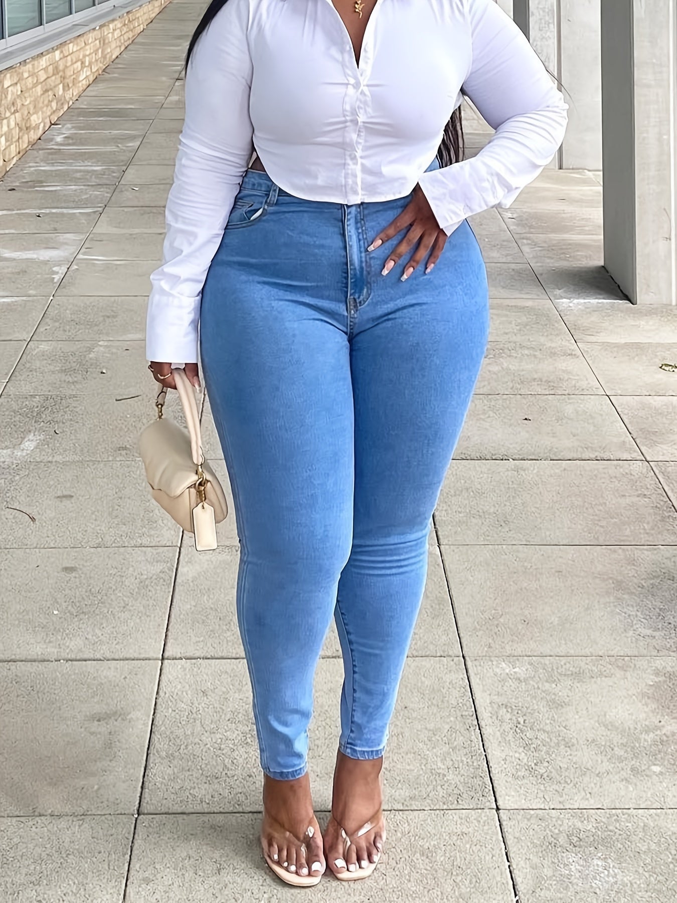  Stretch Skinny Jeans Button Fly High Waist
