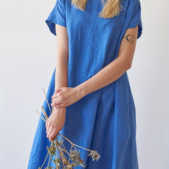 Plus Solid Batwing Sleeve Round Neck Loose Dress