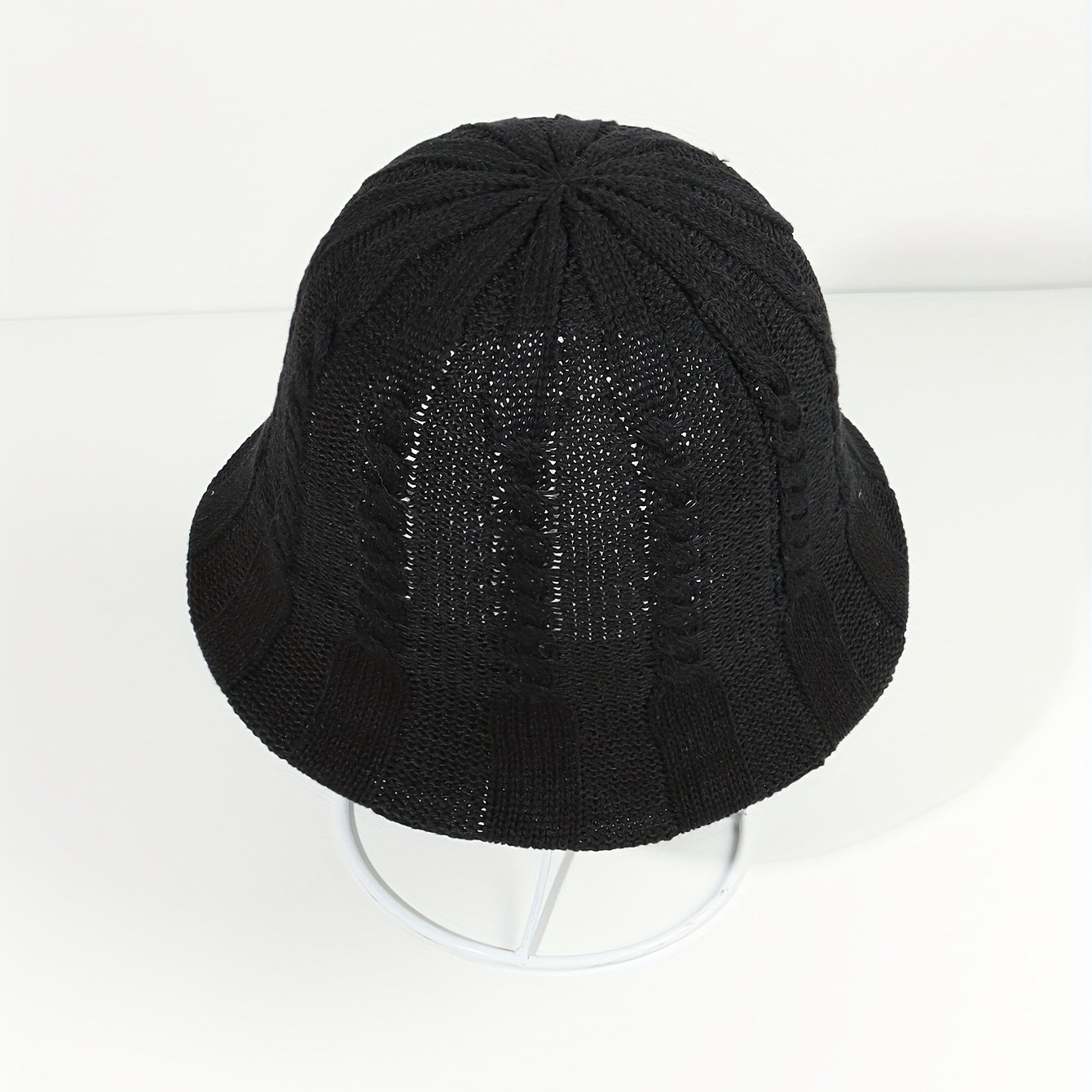 Ribbed Knitted Bucket Hat Solid Basin Hat Casual Sunscreen Travel Beach Hat