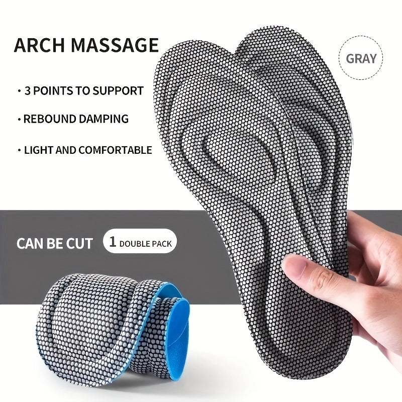 1 Pair 5D Grey Sports Insoles Memory Foam Orthopedic Anti Odor High Elastic
