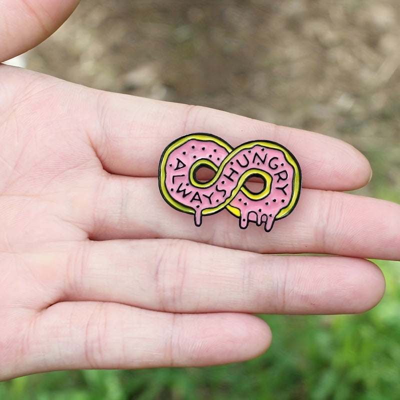ALWAYS HUNGRY Pink Donut Cartoon Brooch