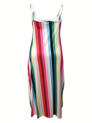  Sexy Colorful Striped Maxi Cami Dress
