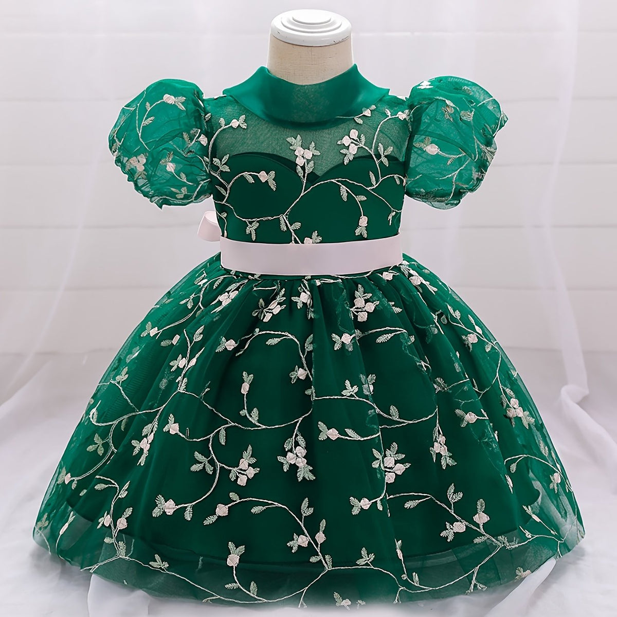 Baby Girl's Floral Embroidery Mesh Princess Dress