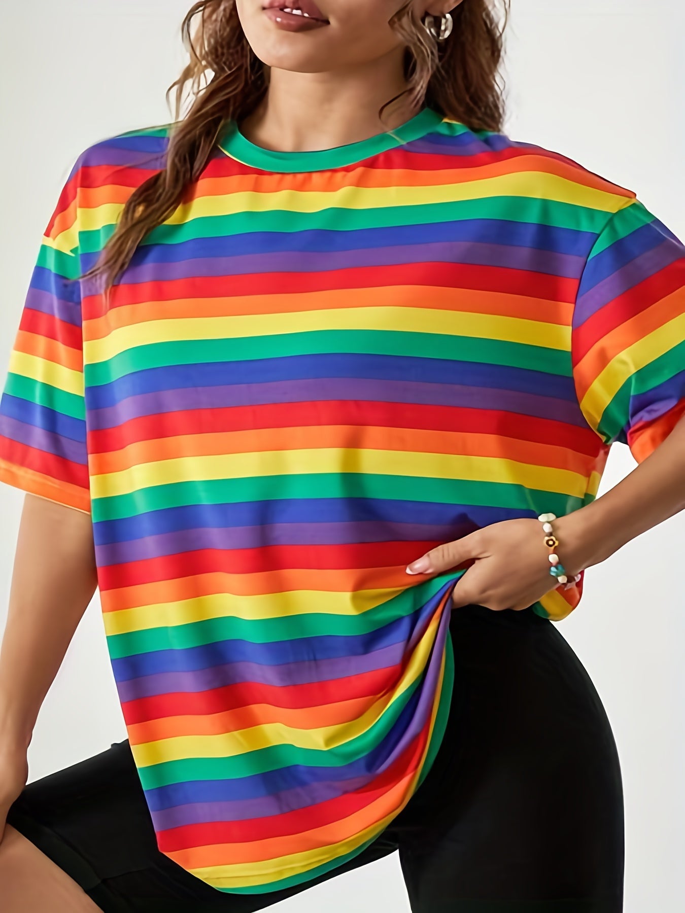  Rainbow Striped Pajama Tee