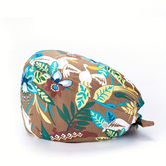 Cartoon Print Cotton Nurse Scrub Cap with Elastic and Button