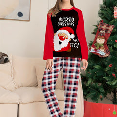 Cartoon Christmas Print Pajama Set Long Sleeve Crew Neck Top & Plaid Pants